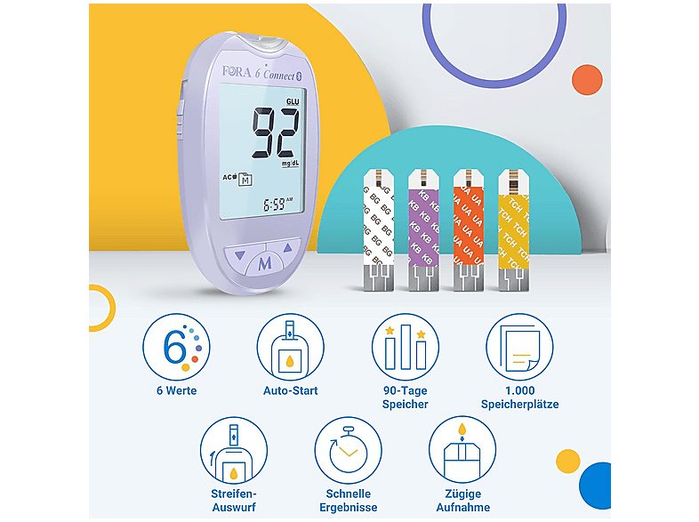 Glucómetro - FORA 6 Connect 4 en 1 con 4 paquetes de tiras reactivas, púrpura — foto 7