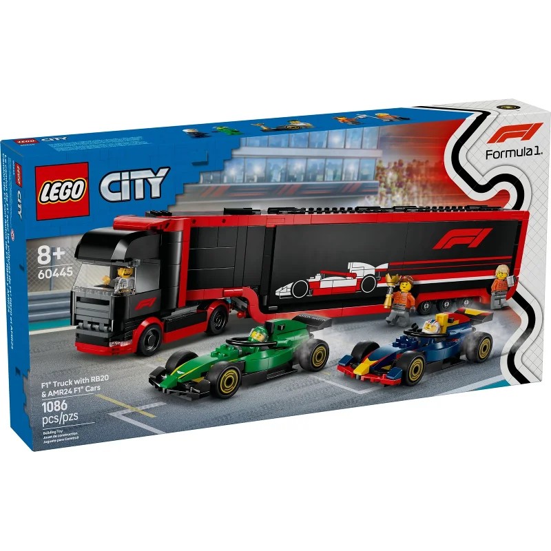 LEGO 60445 Camión de F1 con Coches de F1 RB20 y AMR24