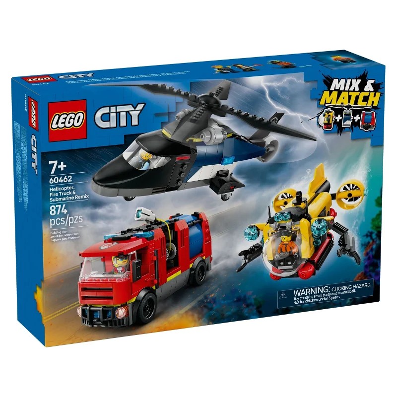 LEGO 60462 Remix: Helicóptero, Camión de Bomberos y Submarino