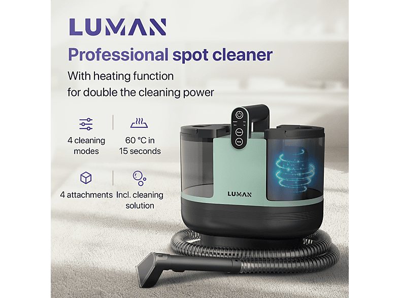 Limpiador de tapicerías - LUMAN A2, 1200 W, Potencia de succión 15 kPa, Depósito 1800 ml, Verde — foto 2