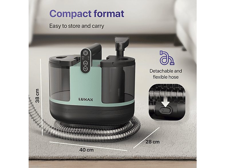 Limpiador de tapicerías - LUMAN A2, 1200 W, Potencia de succión 15 kPa, Depósito 1800 ml, Verde — foto 5