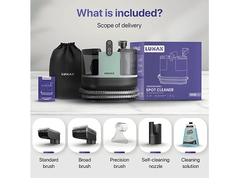 Limpiador de tapicerías - LUMAN A2, 1200 W, Potencia de succión 15 kPa, Depósito 1800 ml, Verde — foto 7