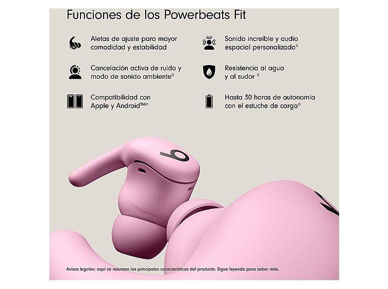 PowerBeats Fit (2025), Auriculares deportivos inalámbricos, True Wireless con aletas Secure-Fit, Apple, Android, Rosa — foto 2