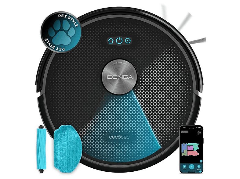 Robot aspirador - CECOTEC A01_EU01_114518, 35 W, Potencia de succión 20 kPa, Depósito 400 ml, Autonomía 180 min, Negro