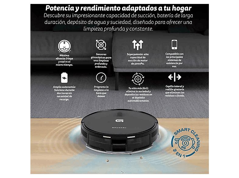 Robot Aspirador - GRUNKEL I-DANCERTURBOBRUSH, 45 W, Potencia de succión 5 kPa, Depósito 250 ml, Autonomía 150 Min., Black — foto 6