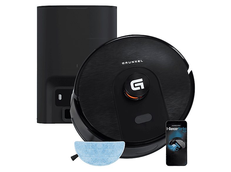 GRUNKEL Robot Aspirador - GRUNKEL I-DANCERTURBOLASERDUST, 45 W, Potencia de succión 8000 kPa, Depósito 250 ml, Autonomía 120 Min., Black