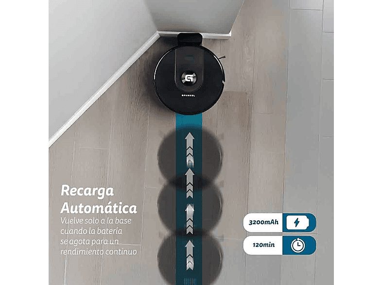 Robot Aspirador - GRUNKEL I-DANCERTURBOLASERDUST, 45 W, Potencia de succión 8000 kPa, Depósito 250 ml, Autonomía 120 Min., Black — foto 5