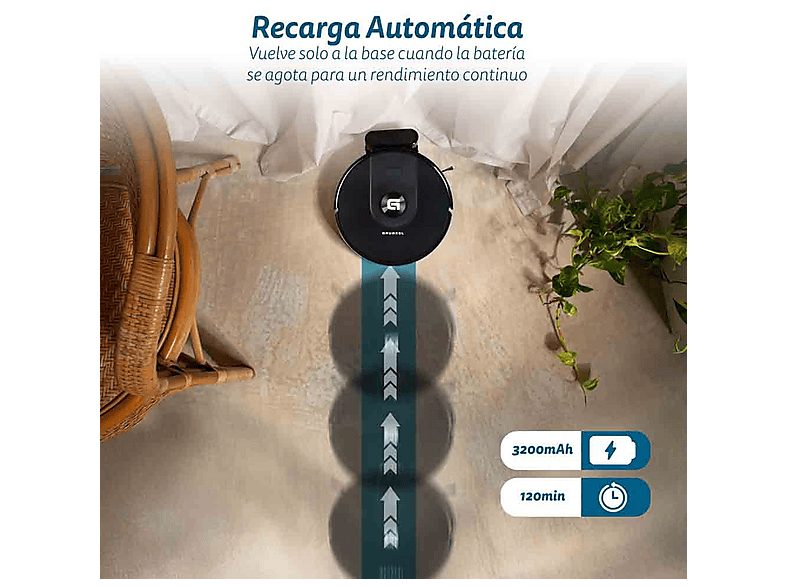 Robot Aspirador - GRUNKEL I-DANCERTURBOLASERDUST, 45 W, Potencia de succión 8000 kPa, Depósito 250 ml, Autonomía 120 Min., Black — foto 6