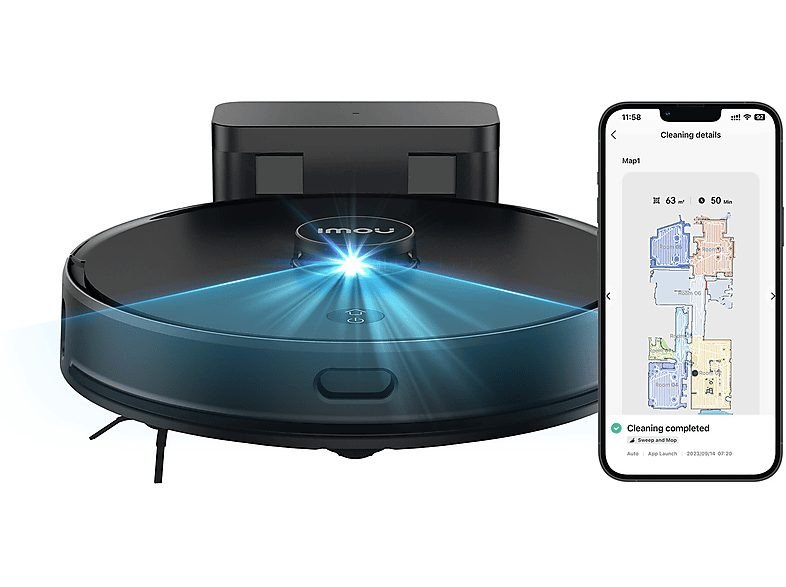 Robot aspirador - IMOU RV1, Potencia de succión 4500 kPa, Depósito 300 ml, Autonomía 110 min, Negro — foto 2