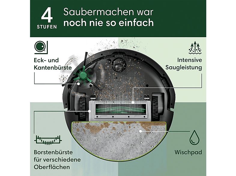Robot aspirador - IROBOT 105 Combo, 120 W, Potencia de succión 7 kPa, Depósito 400 ml, Autonomía 120 min, Negro — foto 2