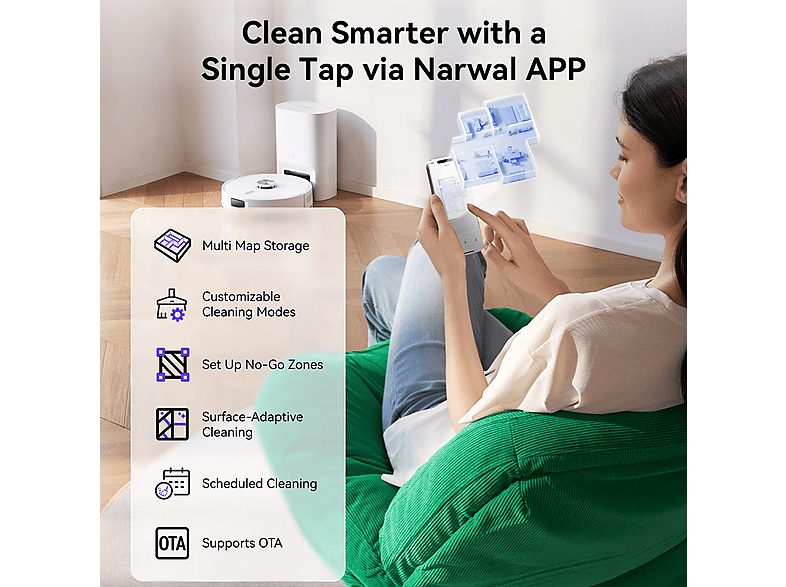 Robot aspirador - NARWAL Freo S, 45 W, Potencia de succión 8 kPa, Depósito 250 ml, Autonomía 210 min, Blanco — foto 7