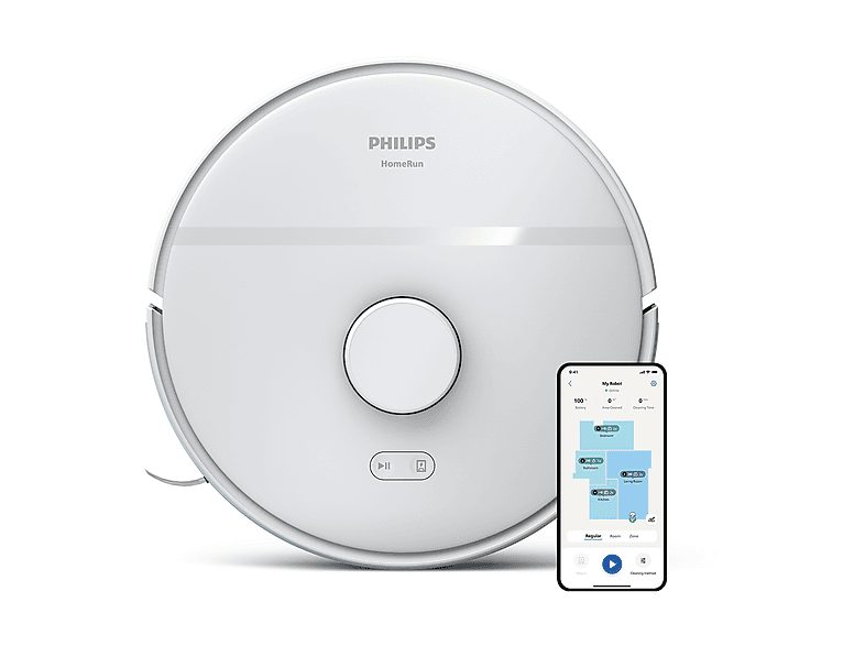 Robot aspirador - PHILIPS 2000 series XU2000/20, 14,4 V, Potencia de succión 2700 kPa, Depósito 0,38 l, Autonomía 130 min, Blanco