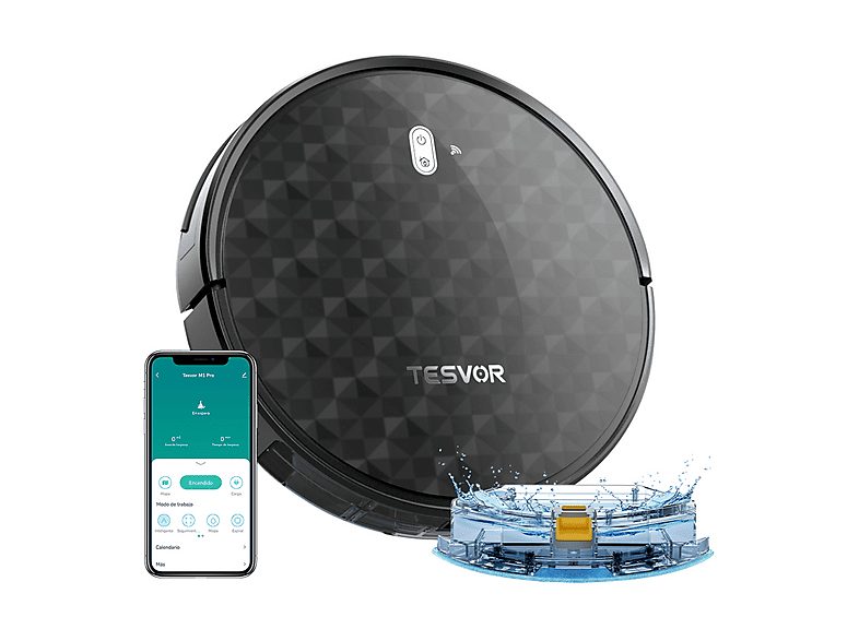 TESVOR Robot aspirador - TESVOR TSV002, 25 W, Depósito 600 ml, Autonomía 150 min, Negro