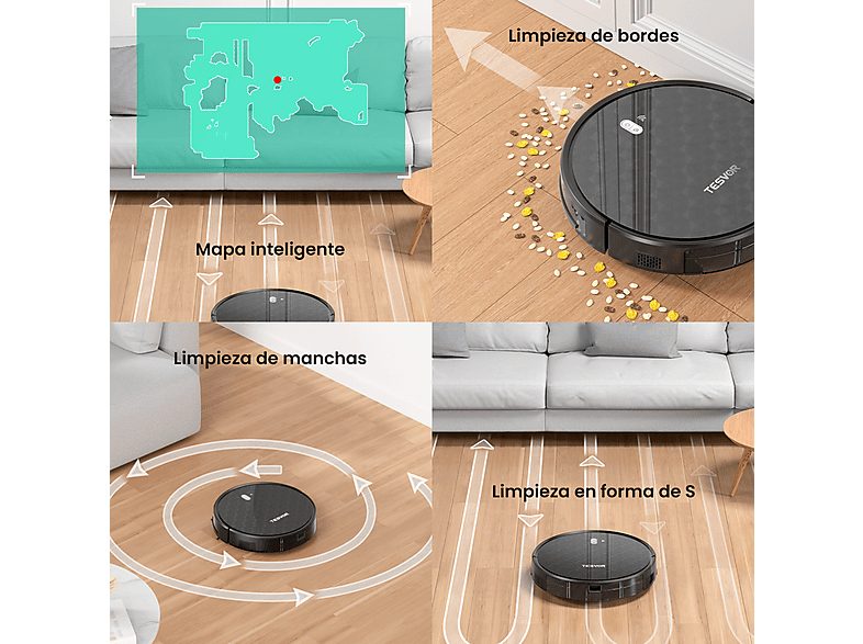 Robot aspirador - TESVOR TSV002, 25 W, Depósito 600 ml, Autonomía 150 min, Negro — foto 3