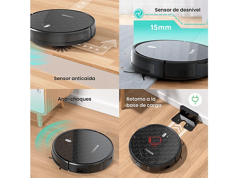 Robot aspirador - TESVOR TSV002, 25 W, Depósito 600 ml, Autonomía 150 min, Negro — foto 4