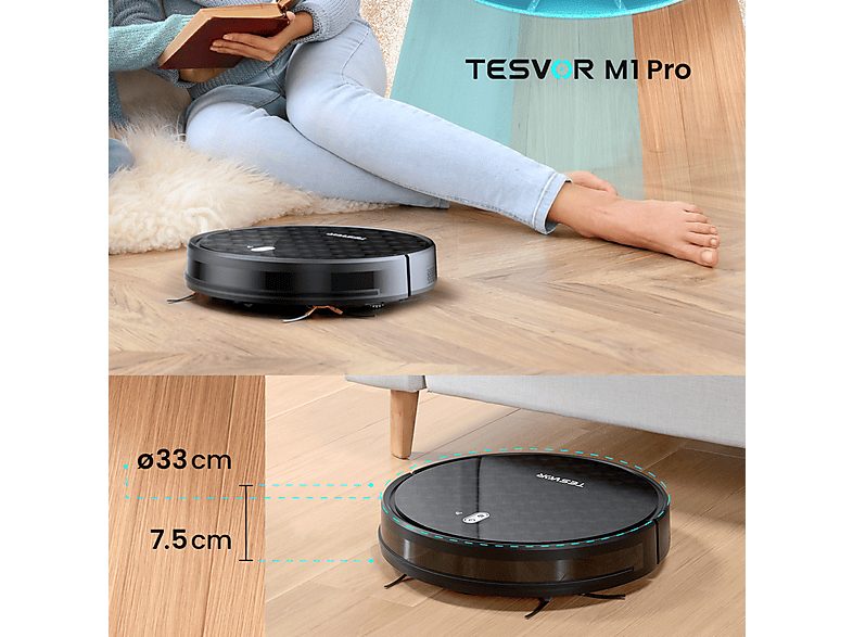 Robot aspirador - TESVOR TSV002, 25 W, Depósito 600 ml, Autonomía 150 min, Negro — foto 5