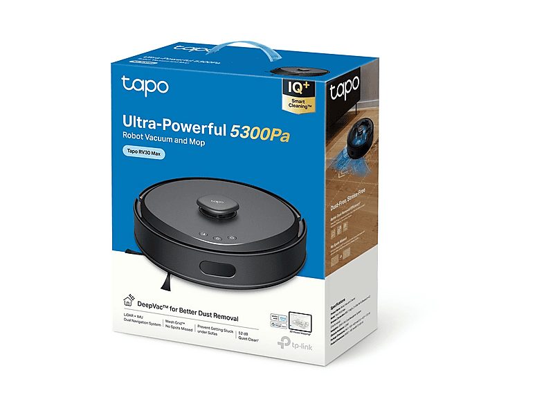 Robot aspirador - TP-LINK Tapo RV30 Max, 1 kW, Potencia de succión 5300 kPa, Depósito 0,4 l, Autonomía 180 min, Negro — foto 4