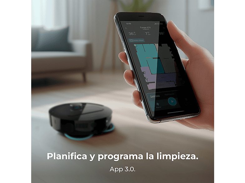 Robot friegasuelos - Cecotec Conga X50, 50 W, 240 min autonomía, Navegación láser, Fregado spin, 15000 Pa, Negro — foto 10