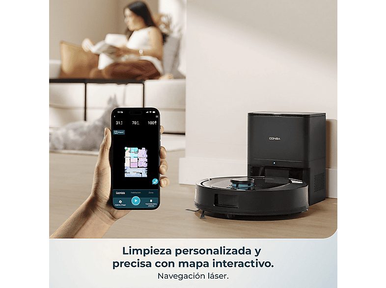 Robot friegasuelos - Cecotec Conga Y80, Navegación inteligente, Programable, 13000 Pa succión, Base de 2,5L, Cepillo para mascotas, Negro — foto 3