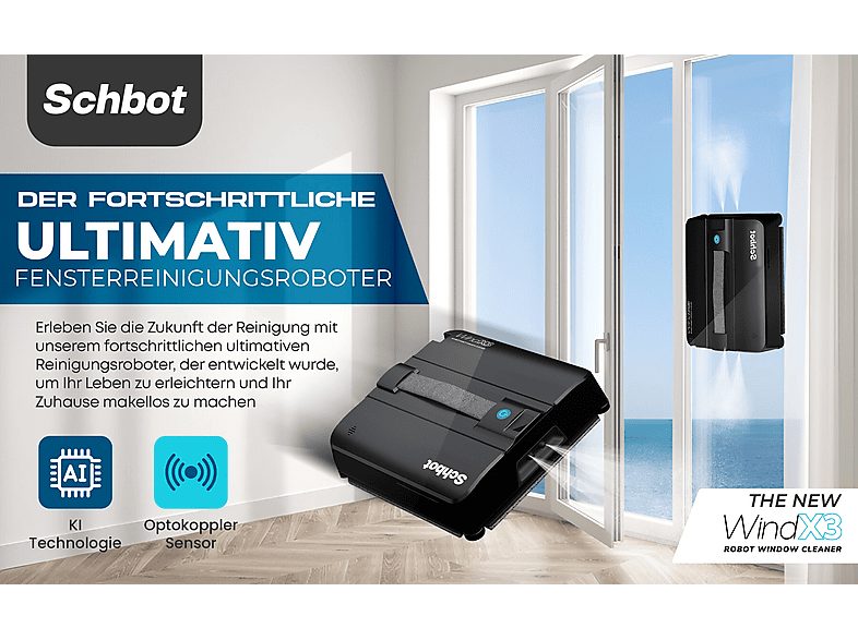 Robot limpiacristales  - Wind X3 Spray SCHBOT, 60 ml, 8 h, Negro — foto 8