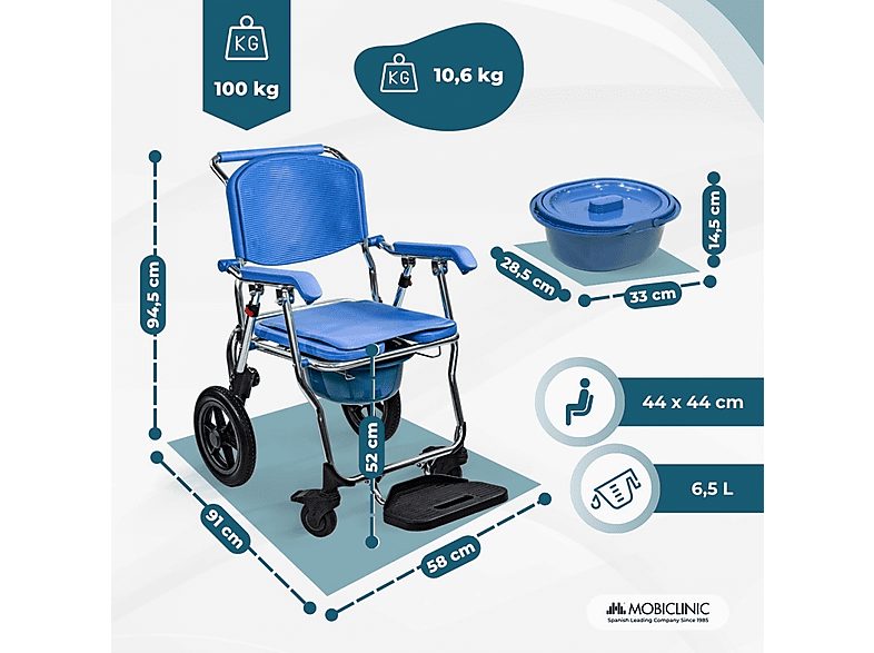 Silla de baño - MOBICLINIC Babor, 10,6 kg, Azul — foto 2