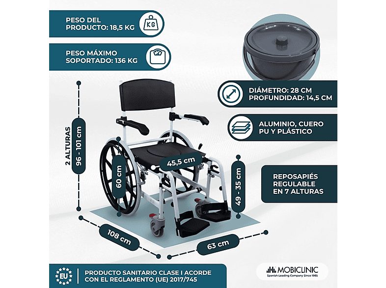 Silla de baño - MOBICLINIC Calígula, Negro — foto 2