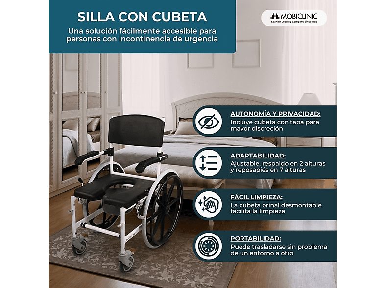 Silla de baño - MOBICLINIC Calígula, Negro — foto 5