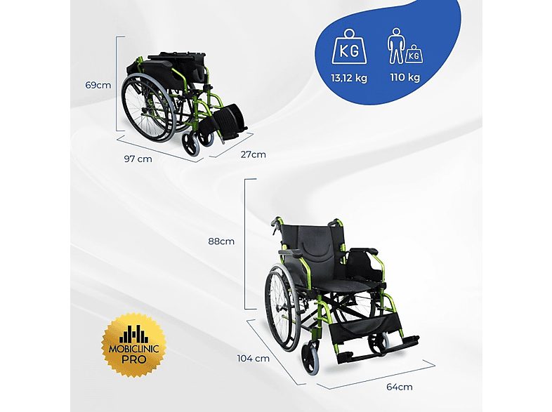 Silla de ruedas - MOBICLINIC Bolonia, Verde — foto 2