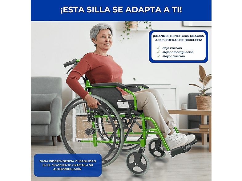Silla de ruedas - MOBICLINIC Bolonia, Verde — foto 4