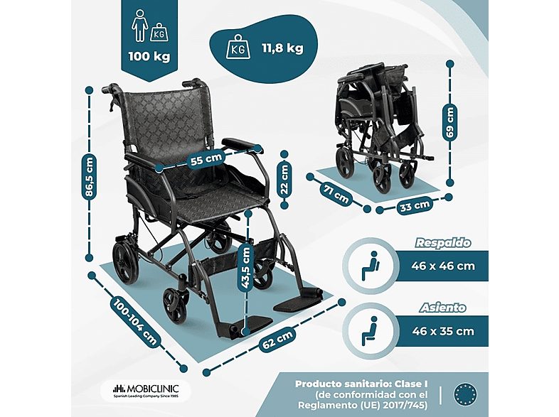 Silla de ruedas - MOBICLINIC Kefren, Gris — foto 2