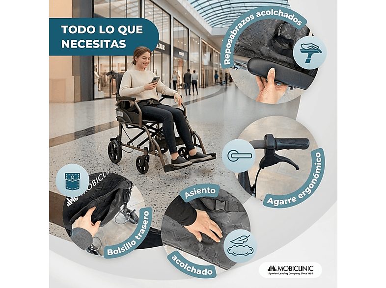 Silla de ruedas - MOBICLINIC Kefren, Gris — foto 3