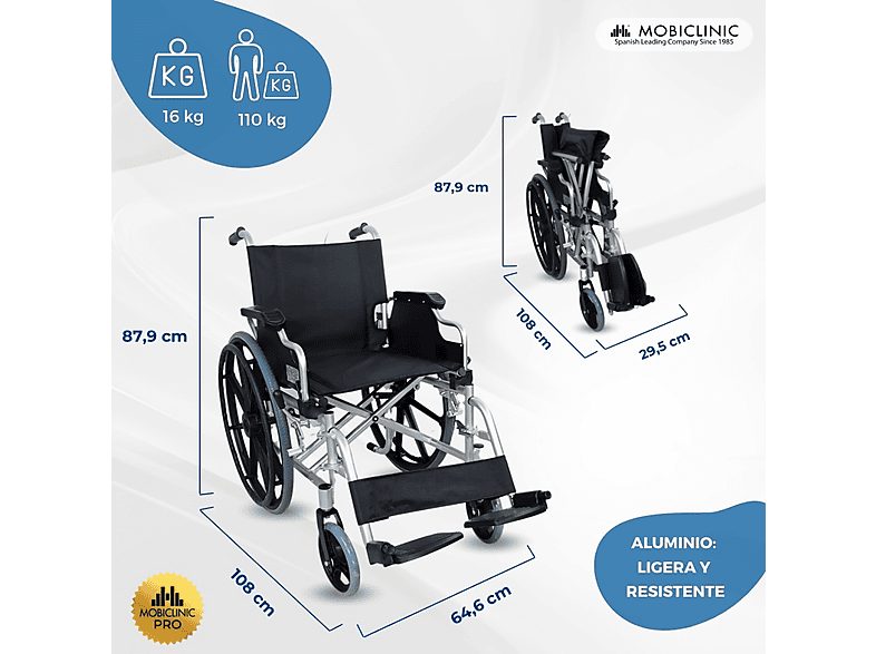 Silla de ruedas - MOBICLINIC Opera, Gris — foto 2