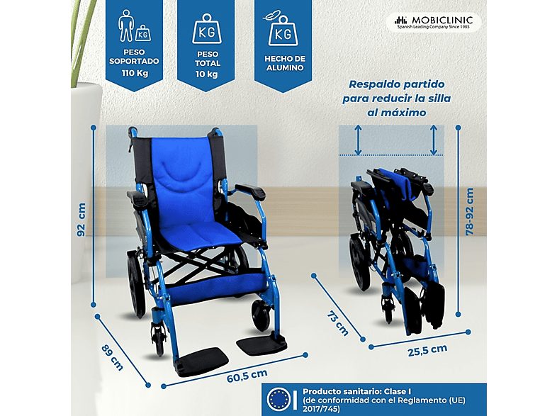 Silla de ruedas - MOBICLINIC Piramide, Azul — foto 2