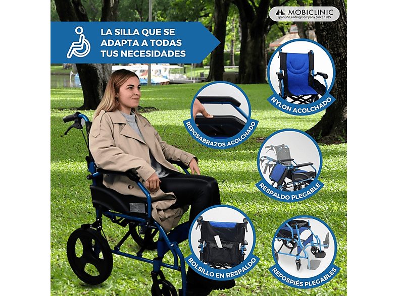 Silla de ruedas - MOBICLINIC Piramide, Azul — foto 3
