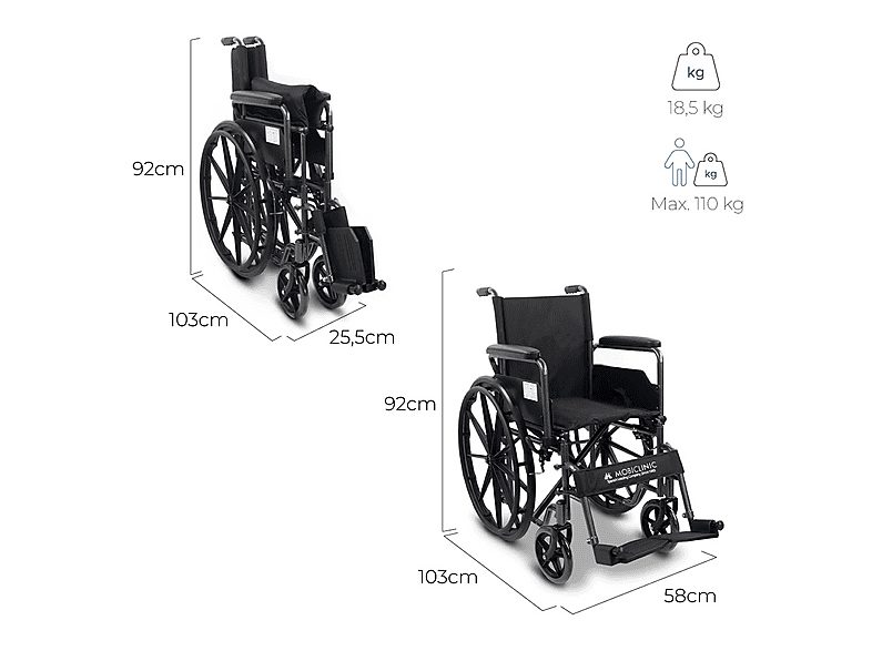 Silla de ruedas - MOBICLINIC S220, Negro — foto 6