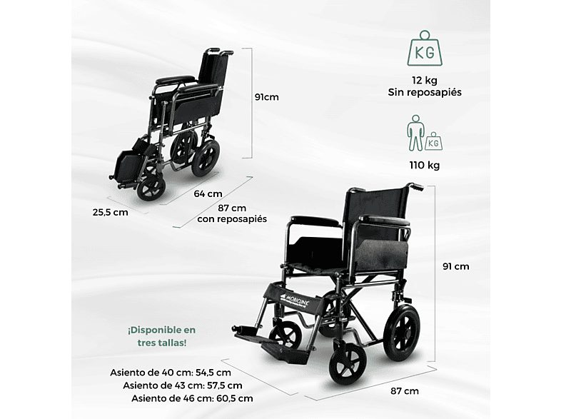 Silla de ruedas - MOBICLINIC S230, Negro — foto 2