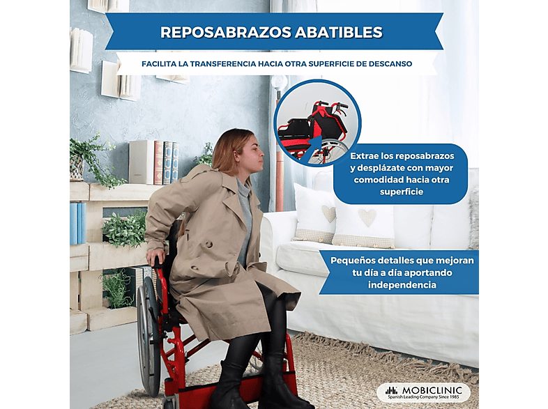 Silla de ruedas - MOBICLINIC Torre, Rojo — foto 3