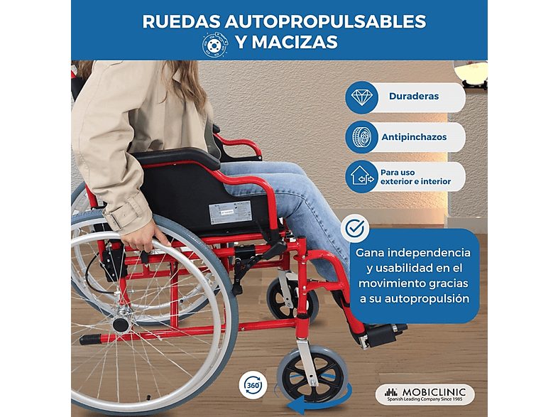 Silla de ruedas - MOBICLINIC Torre, Rojo — foto 7