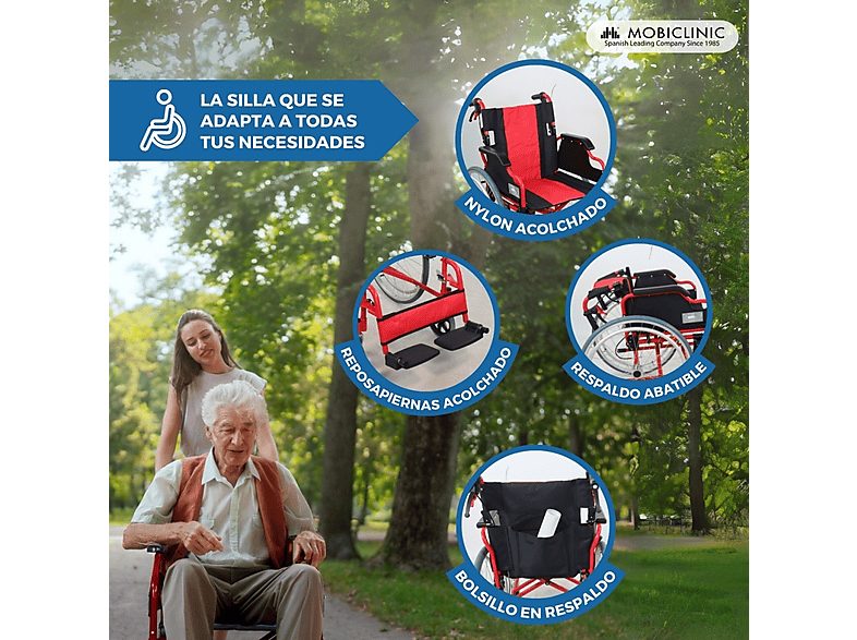 Silla de ruedas - MOBICLINIC Torre, Rojo — foto 8