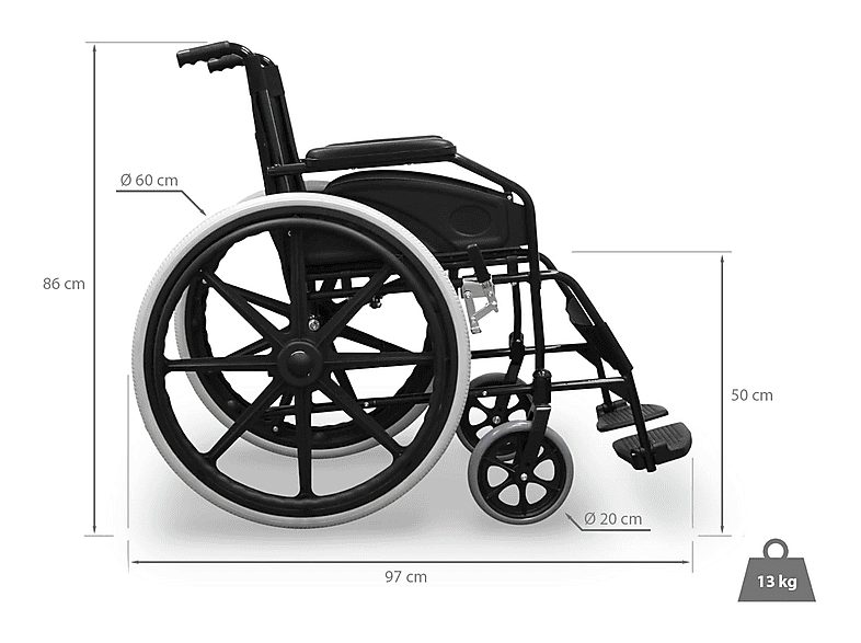 Silla de ruedas - WELLCORE WLLC1125, Negro — foto 2