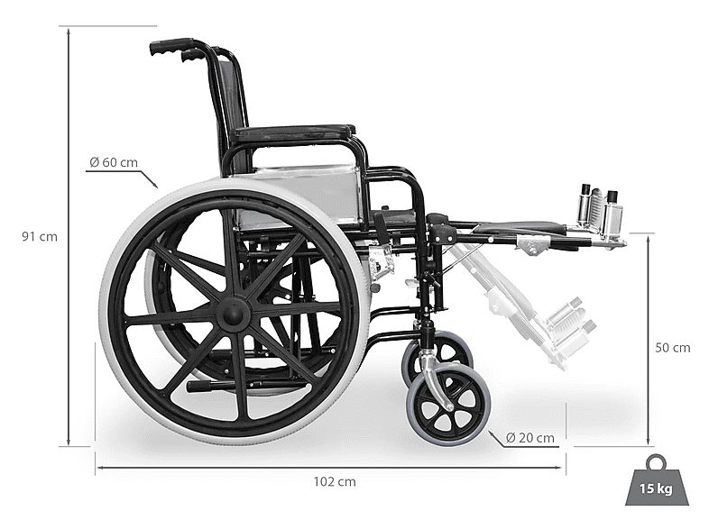 Silla de ruedas - WELLCORE WLLC1128, Negro — foto 2