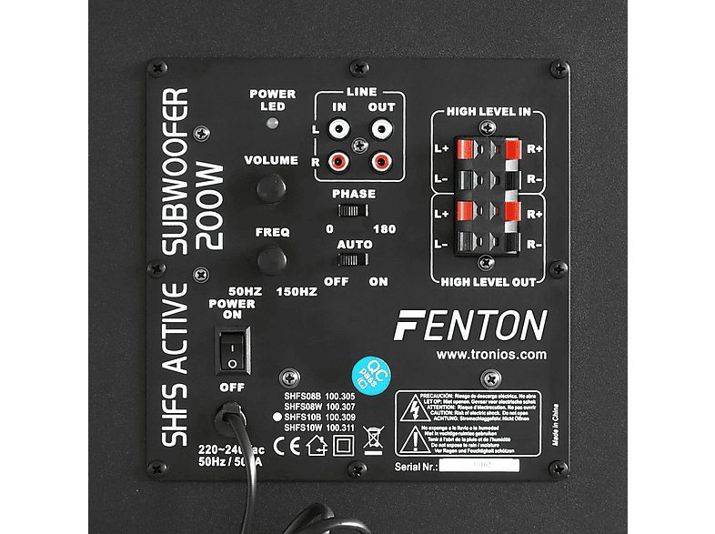 Subwoofer - FENTON Conjunto de altavoces envolventes 5.1 para cine en casa en nogal de 1300 W con subwoofer de 8", Brown — foto 5