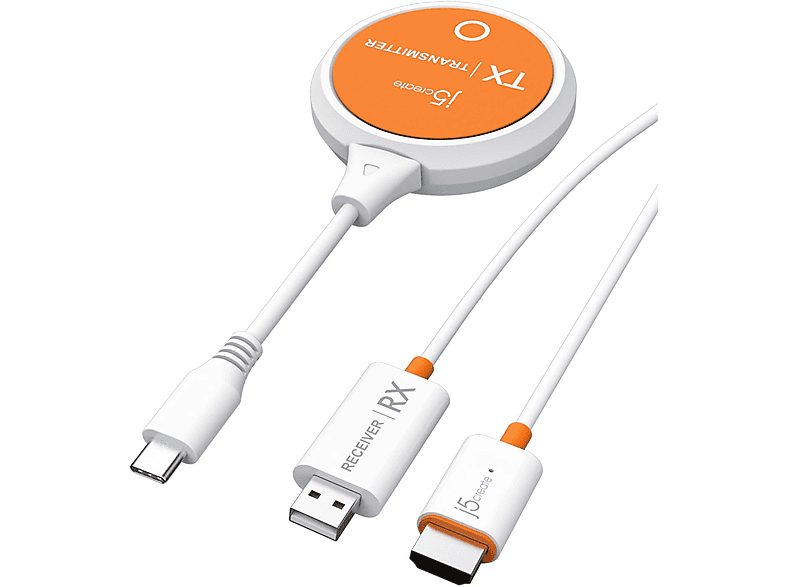 J5CREATE Transmisor de señal  - JVAW62-N ScreenCast USB-C J5CREATE, Blanco y Naranja